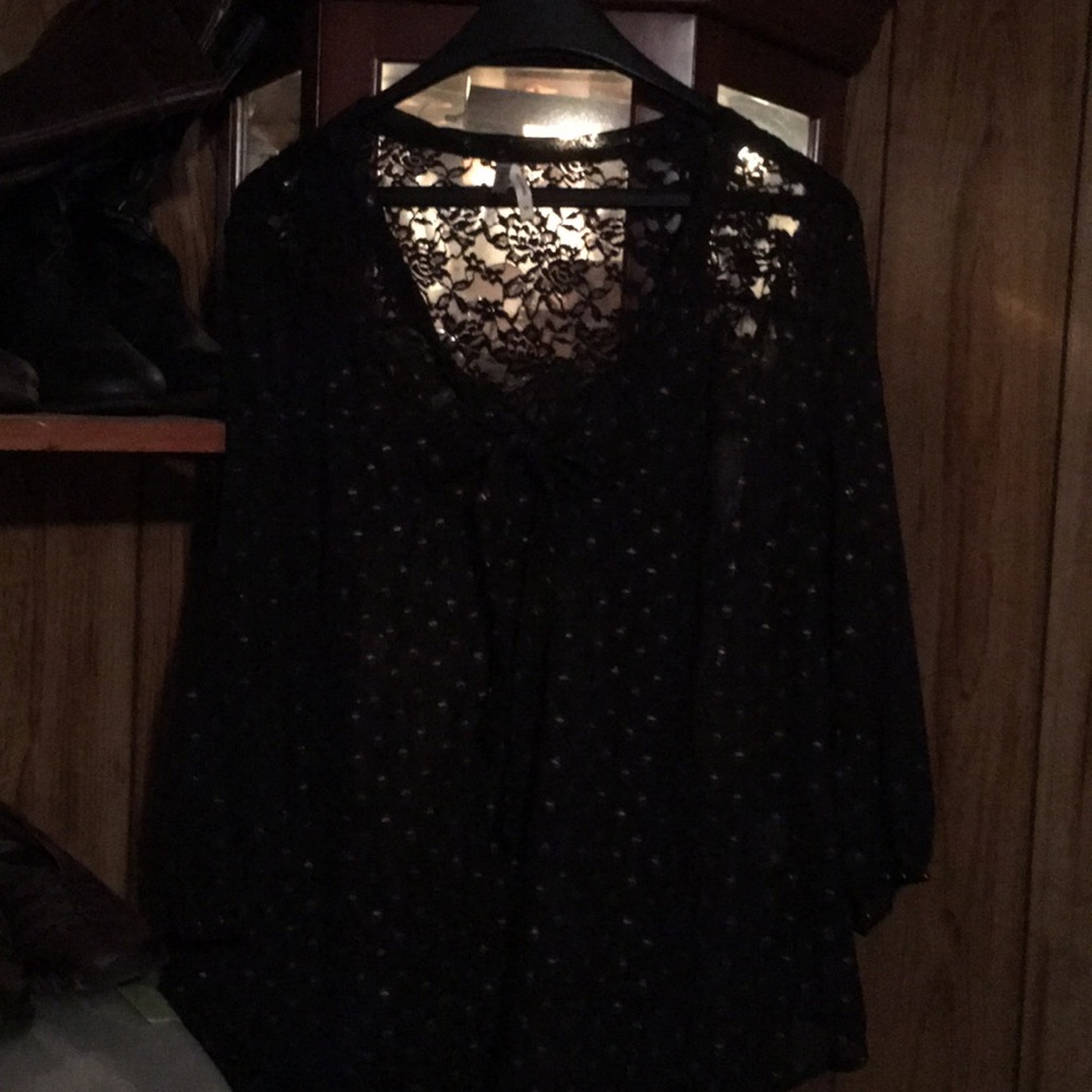 Truth NYC Black and gold sheer blouse